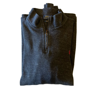 Polo Ralph Lauren Mens XXL Charcoal Gray Estate Rib 1/4 Zip Sweater
